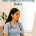 Nurse in light blue scrubs with stethoscope working on a computer in a bright office, representing non-bedside nursing career roles.