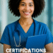 Smiling nurse in blue scrubs with stethoscope and clipboard, representing career-boosting nursing certifications in 2025.